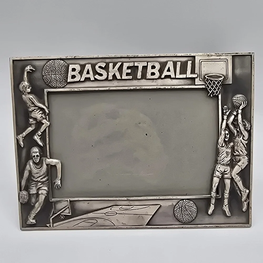 Pewter Vintage Basketball Player Picture‎ Photo Frame Sports Athletic Retro